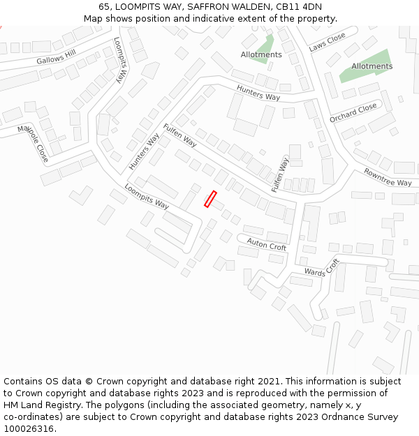 65, LOOMPITS WAY, SAFFRON WALDEN, CB11 4DN: Location map and indicative extent of plot