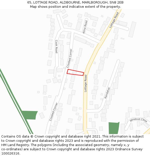 65, LOTTAGE ROAD, ALDBOURNE, MARLBOROUGH, SN8 2EB: Location map and indicative extent of plot
