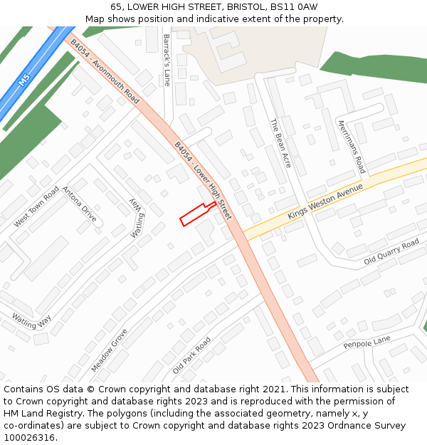65, LOWER HIGH STREET, BRISTOL, BS11 0AW: Location map and indicative extent of plot