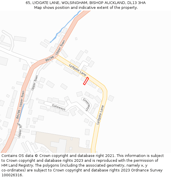 65, LYDGATE LANE, WOLSINGHAM, BISHOP AUCKLAND, DL13 3HA: Location map and indicative extent of plot