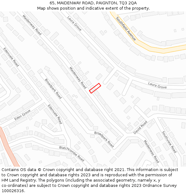 65, MAIDENWAY ROAD, PAIGNTON, TQ3 2QA: Location map and indicative extent of plot