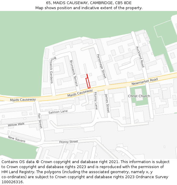 65, MAIDS CAUSEWAY, CAMBRIDGE, CB5 8DE: Location map and indicative extent of plot