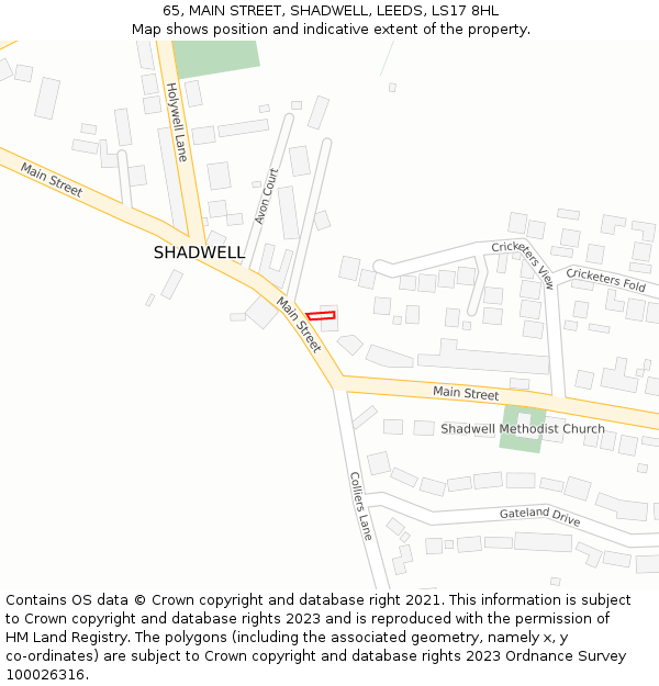 65, MAIN STREET, SHADWELL, LEEDS, LS17 8HL: Location map and indicative extent of plot