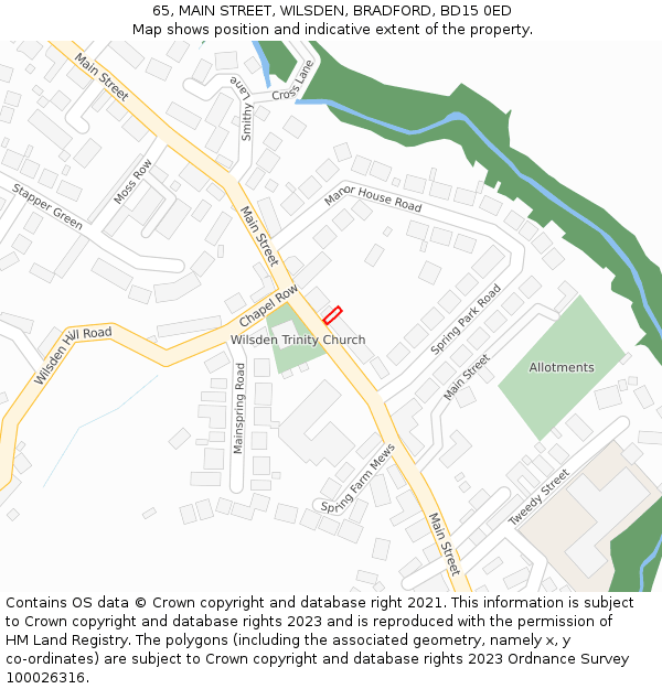 65, MAIN STREET, WILSDEN, BRADFORD, BD15 0ED: Location map and indicative extent of plot