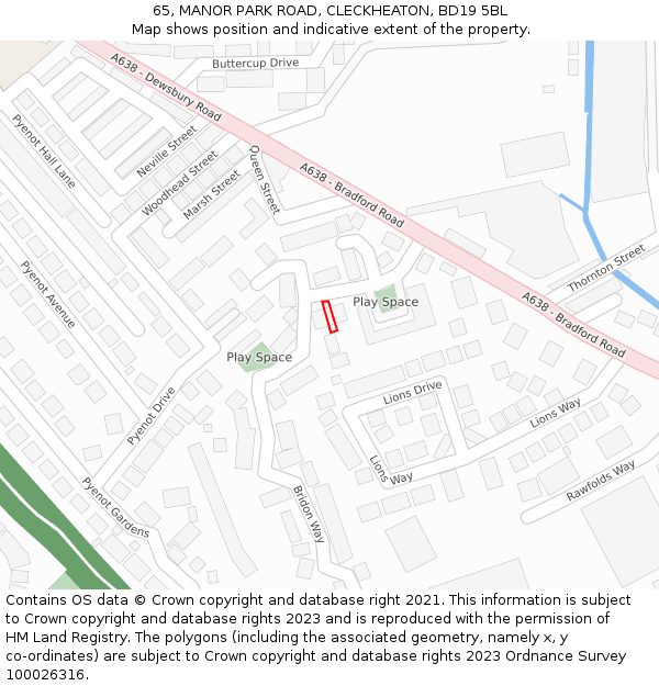 65, MANOR PARK ROAD, CLECKHEATON, BD19 5BL: Location map and indicative extent of plot