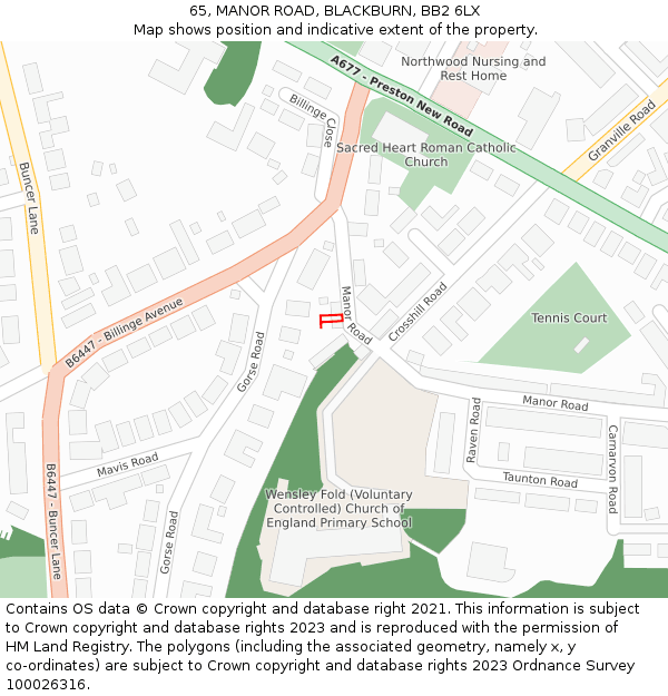 65, MANOR ROAD, BLACKBURN, BB2 6LX: Location map and indicative extent of plot