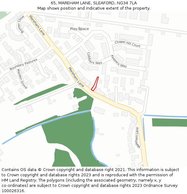 65, MAREHAM LANE, SLEAFORD, NG34 7LA: Location map and indicative extent of plot