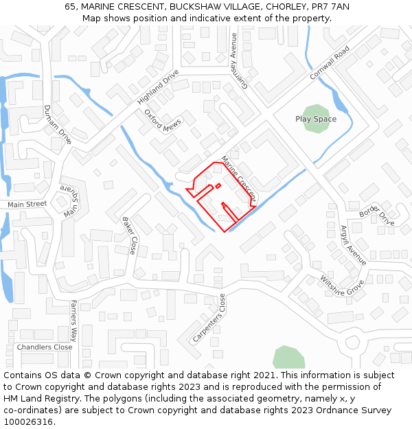 65, MARINE CRESCENT, BUCKSHAW VILLAGE, CHORLEY, PR7 7AN: Location map and indicative extent of plot