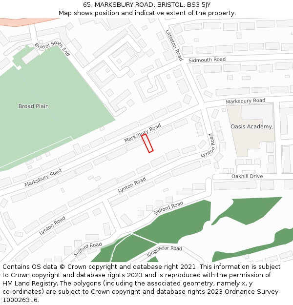 65, MARKSBURY ROAD, BRISTOL, BS3 5JY: Location map and indicative extent of plot
