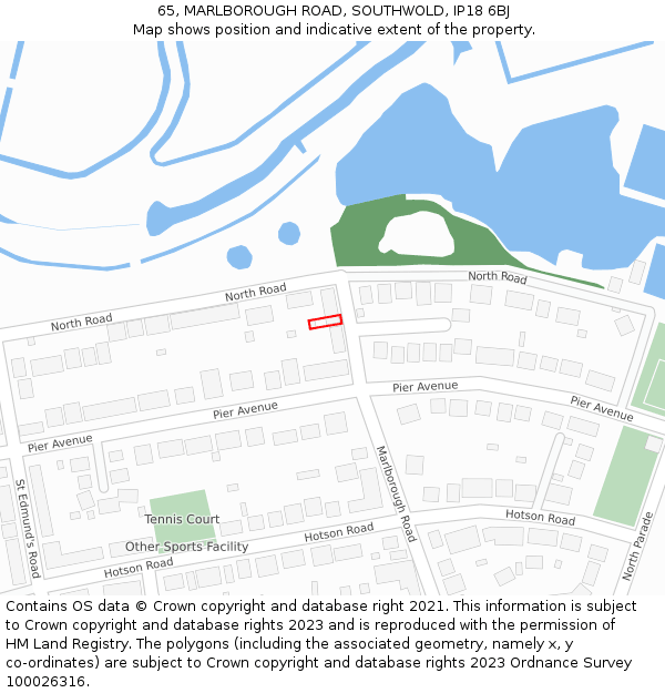 65, MARLBOROUGH ROAD, SOUTHWOLD, IP18 6BJ: Location map and indicative extent of plot