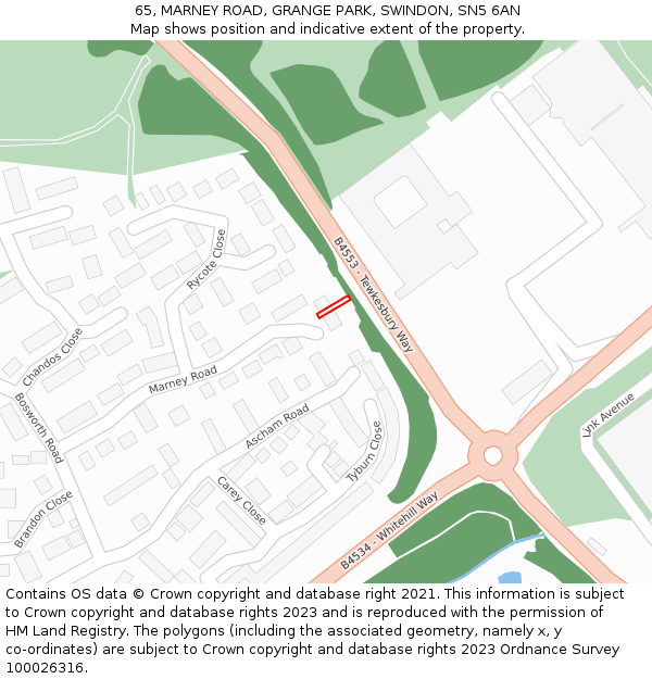 65, MARNEY ROAD, GRANGE PARK, SWINDON, SN5 6AN: Location map and indicative extent of plot