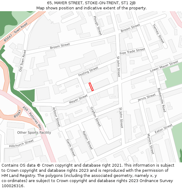 65, MAYER STREET, STOKE-ON-TRENT, ST1 2JB: Location map and indicative extent of plot