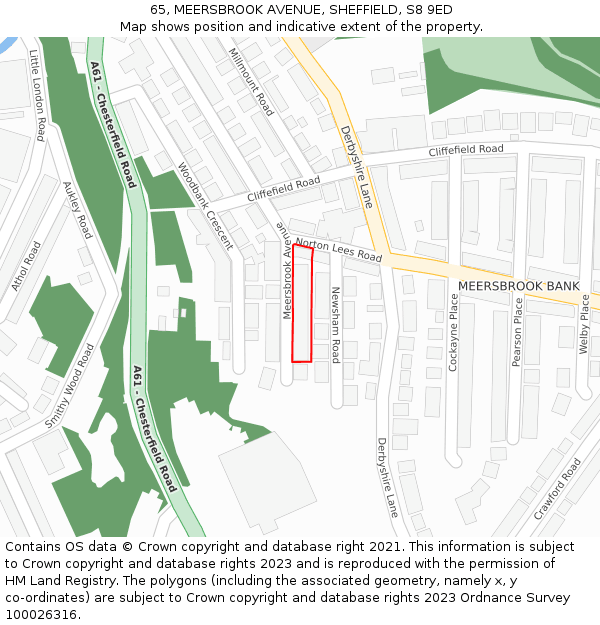 65, MEERSBROOK AVENUE, SHEFFIELD, S8 9ED: Location map and indicative extent of plot