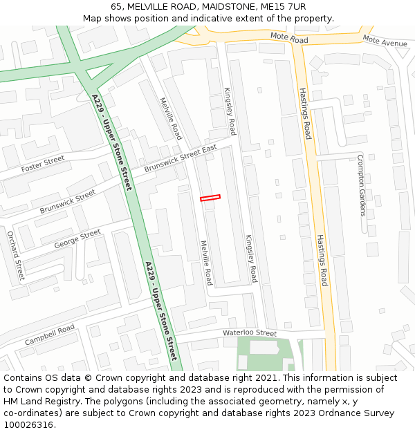 65, MELVILLE ROAD, MAIDSTONE, ME15 7UR: Location map and indicative extent of plot