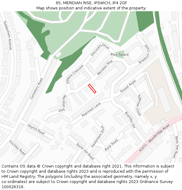 65, MERIDIAN RISE, IPSWICH, IP4 2GF: Location map and indicative extent of plot