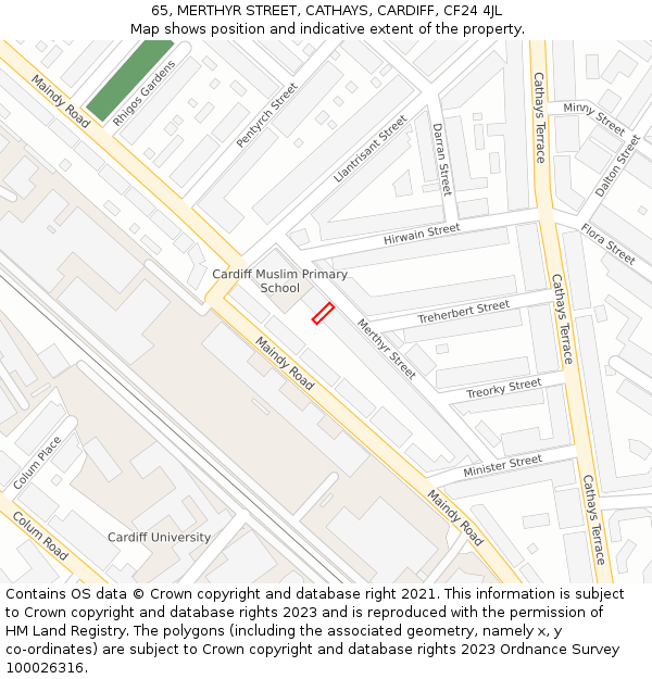 65, MERTHYR STREET, CATHAYS, CARDIFF, CF24 4JL: Location map and indicative extent of plot