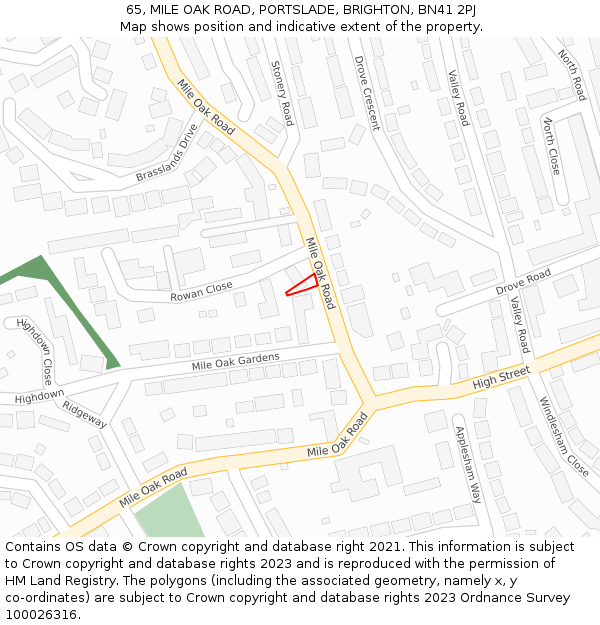 65, MILE OAK ROAD, PORTSLADE, BRIGHTON, BN41 2PJ: Location map and indicative extent of plot