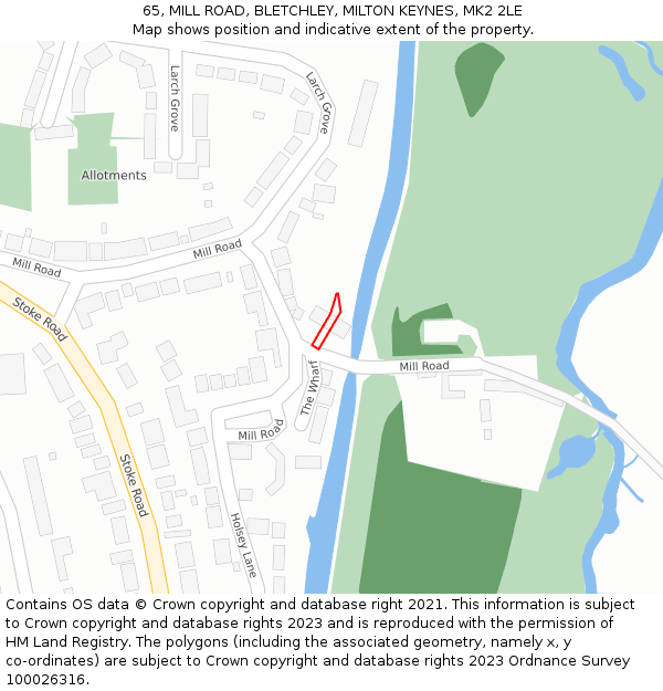 65, MILL ROAD, BLETCHLEY, MILTON KEYNES, MK2 2LE: Location map and indicative extent of plot