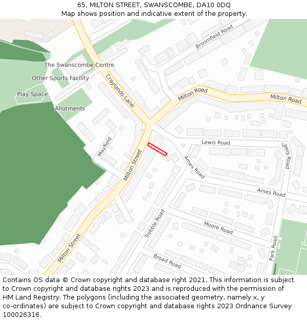 65, MILTON STREET, SWANSCOMBE, DA10 0DQ: Location map and indicative extent of plot