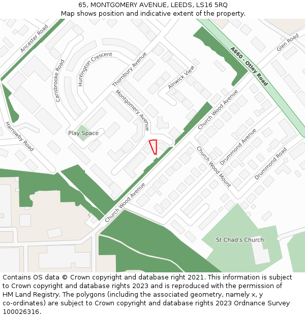 65, MONTGOMERY AVENUE, LEEDS, LS16 5RQ: Location map and indicative extent of plot