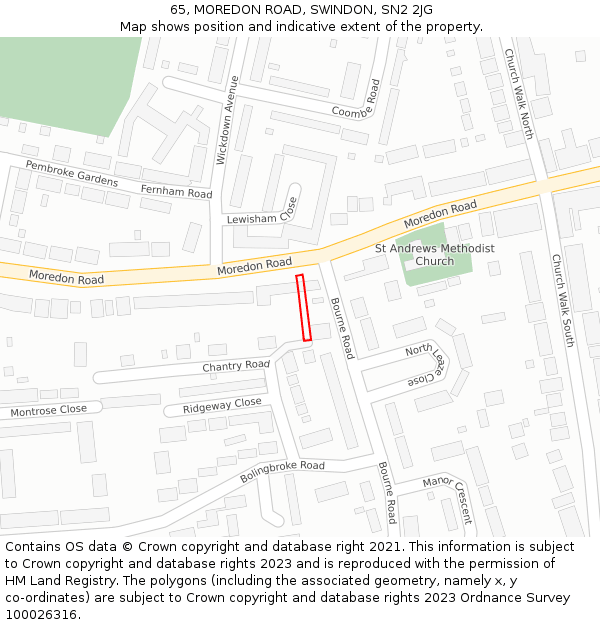 65, MOREDON ROAD, SWINDON, SN2 2JG: Location map and indicative extent of plot