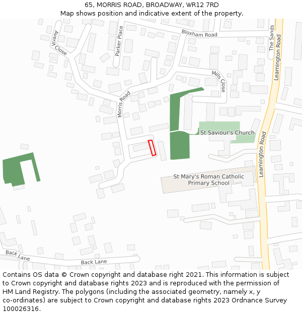 65, MORRIS ROAD, BROADWAY, WR12 7RD: Location map and indicative extent of plot