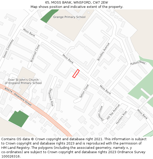 65, MOSS BANK, WINSFORD, CW7 2EW: Location map and indicative extent of plot