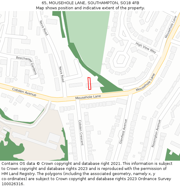 65, MOUSEHOLE LANE, SOUTHAMPTON, SO18 4FB: Location map and indicative extent of plot