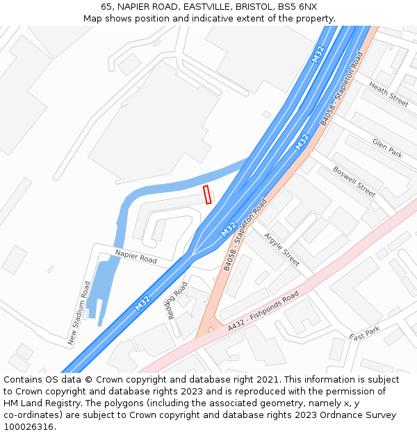 65, NAPIER ROAD, EASTVILLE, BRISTOL, BS5 6NX: Location map and indicative extent of plot