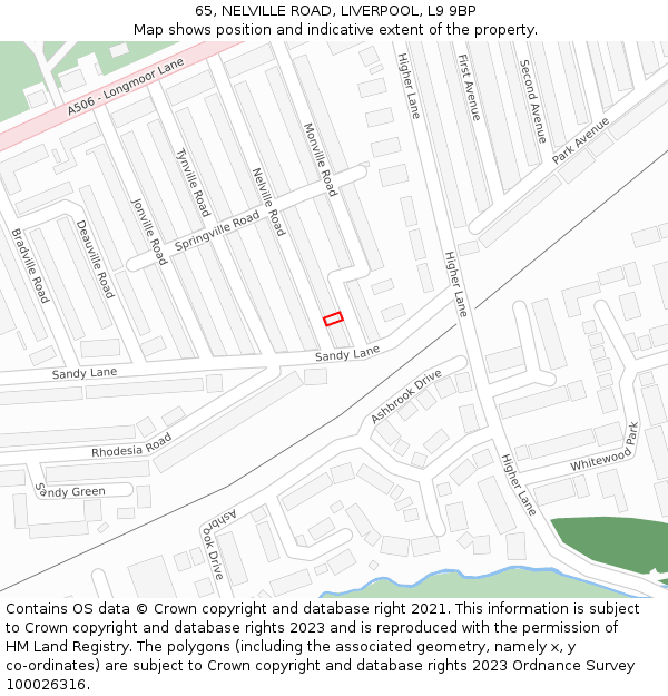 65, NELVILLE ROAD, LIVERPOOL, L9 9BP: Location map and indicative extent of plot