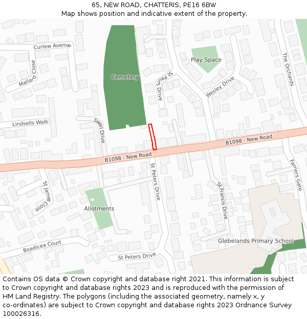 65, NEW ROAD, CHATTERIS, PE16 6BW: Location map and indicative extent of plot
