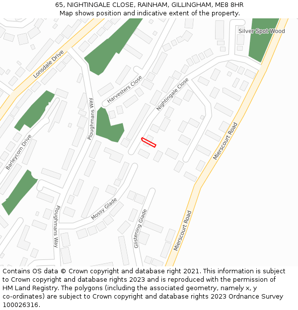 65, NIGHTINGALE CLOSE, RAINHAM, GILLINGHAM, ME8 8HR: Location map and indicative extent of plot