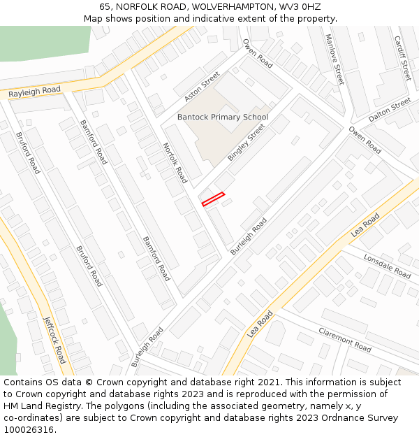 65, NORFOLK ROAD, WOLVERHAMPTON, WV3 0HZ: Location map and indicative extent of plot