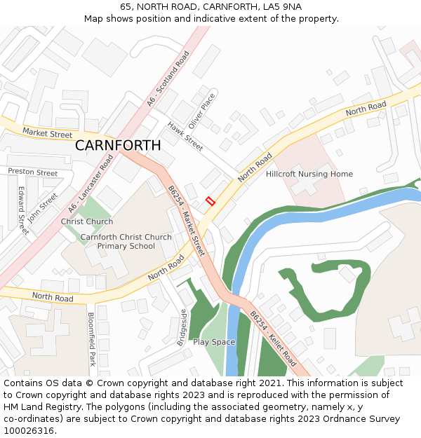 65, NORTH ROAD, CARNFORTH, LA5 9NA: Location map and indicative extent of plot