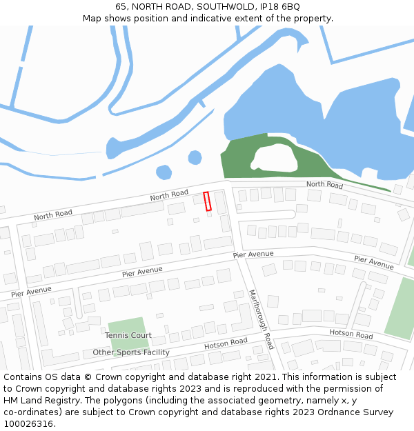 65, NORTH ROAD, SOUTHWOLD, IP18 6BQ: Location map and indicative extent of plot