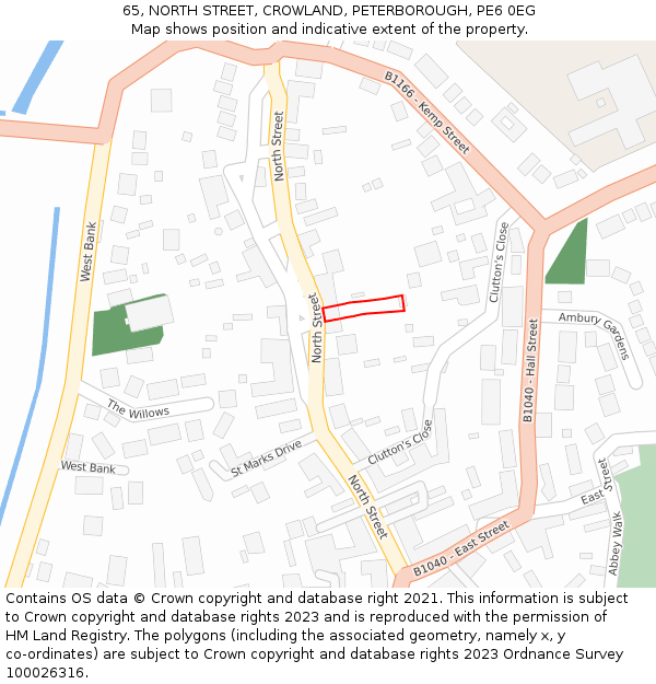 65, NORTH STREET, CROWLAND, PETERBOROUGH, PE6 0EG: Location map and indicative extent of plot