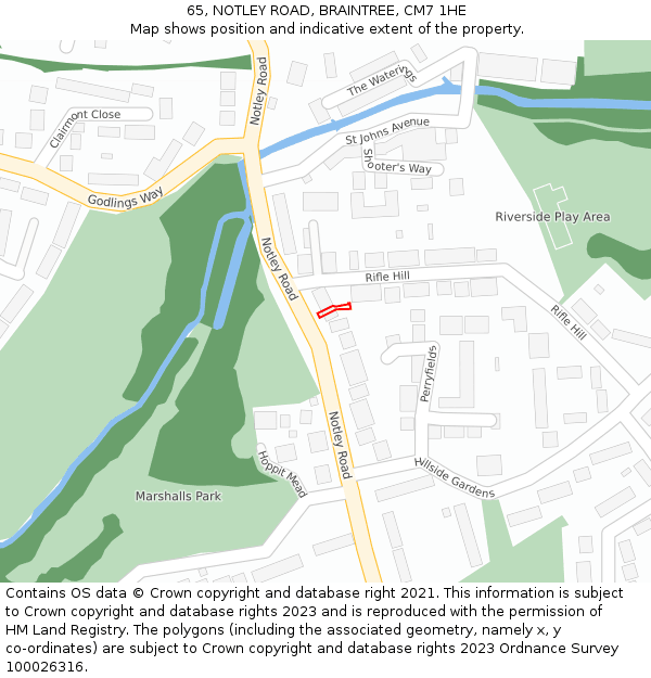 65, NOTLEY ROAD, BRAINTREE, CM7 1HE: Location map and indicative extent of plot