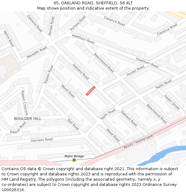 65, OAKLAND ROAD, SHEFFIELD, S6 4LT: Location map and indicative extent of plot