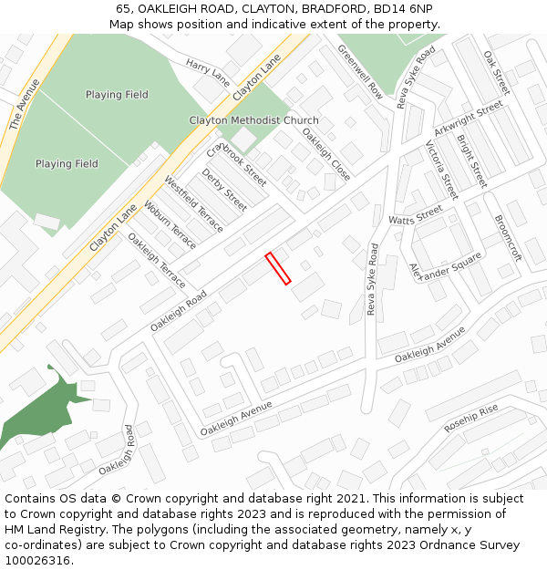 65, OAKLEIGH ROAD, CLAYTON, BRADFORD, BD14 6NP: Location map and indicative extent of plot