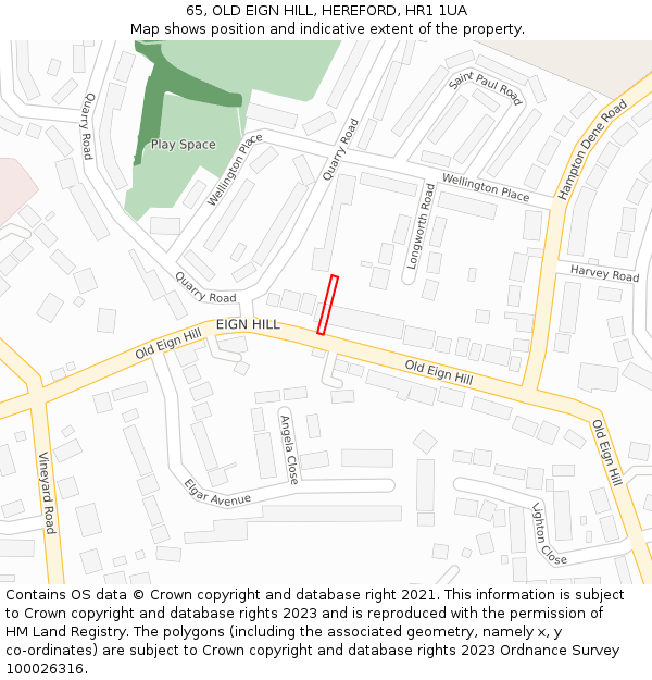 65, OLD EIGN HILL, HEREFORD, HR1 1UA: Location map and indicative extent of plot
