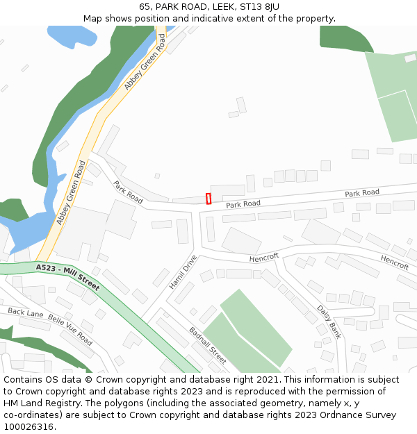 65, PARK ROAD, LEEK, ST13 8JU: Location map and indicative extent of plot