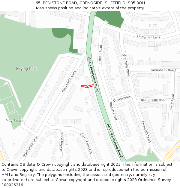 65, PENISTONE ROAD, GRENOSIDE, SHEFFIELD, S35 8QH: Location map and indicative extent of plot