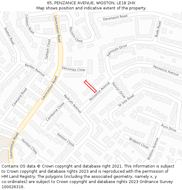65, PENZANCE AVENUE, WIGSTON, LE18 2HX: Location map and indicative extent of plot