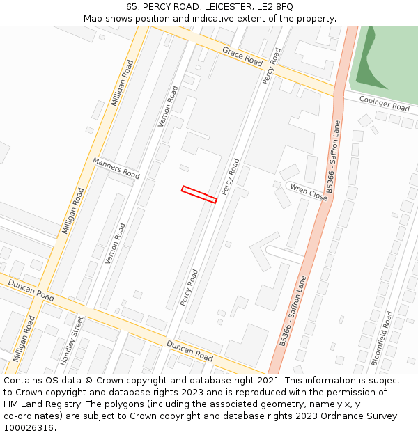 65, PERCY ROAD, LEICESTER, LE2 8FQ: Location map and indicative extent of plot