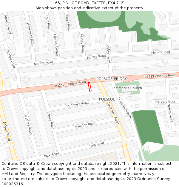 65, PINHOE ROAD, EXETER, EX4 7HS: Location map and indicative extent of plot