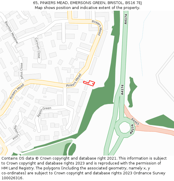 65, PINKERS MEAD, EMERSONS GREEN, BRISTOL, BS16 7EJ: Location map and indicative extent of plot