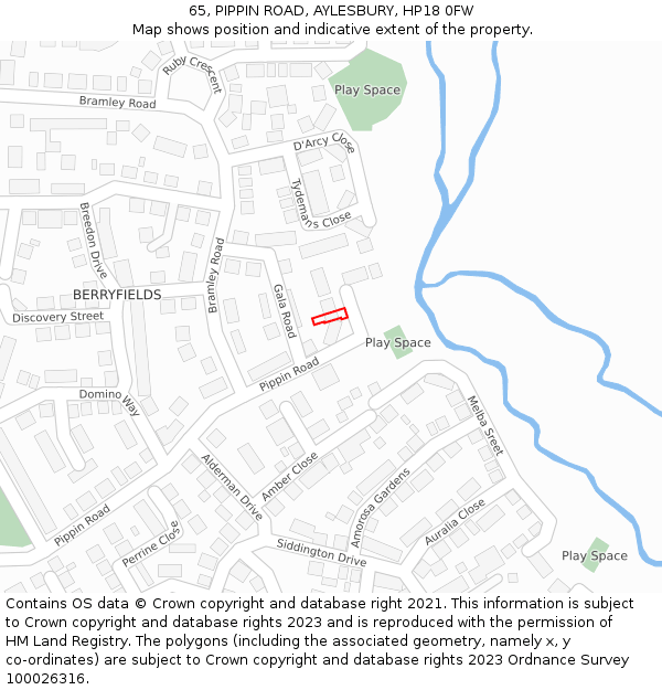 65, PIPPIN ROAD, AYLESBURY, HP18 0FW: Location map and indicative extent of plot