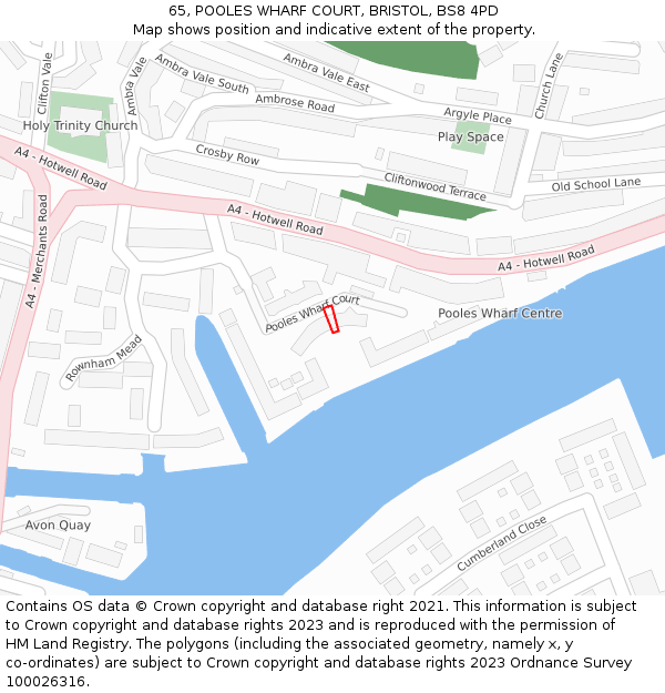 65, POOLES WHARF COURT, BRISTOL, BS8 4PD: Location map and indicative extent of plot