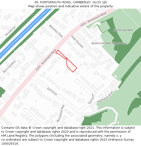 65, PORTSMOUTH ROAD, CAMBERLEY, GU15 1JD: Location map and indicative extent of plot