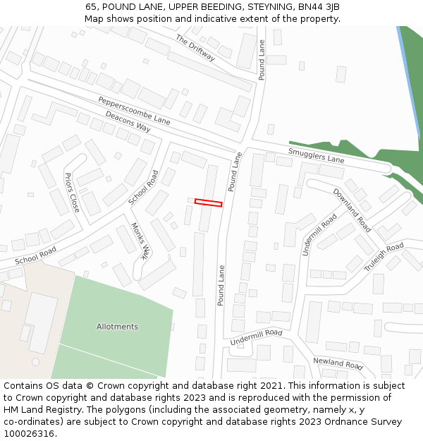 65, POUND LANE, UPPER BEEDING, STEYNING, BN44 3JB: Location map and indicative extent of plot